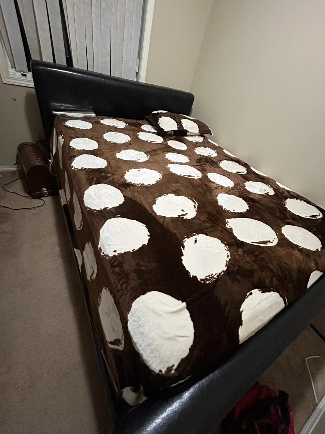 Black Faux Leather Bed Frame with box spring & mattress