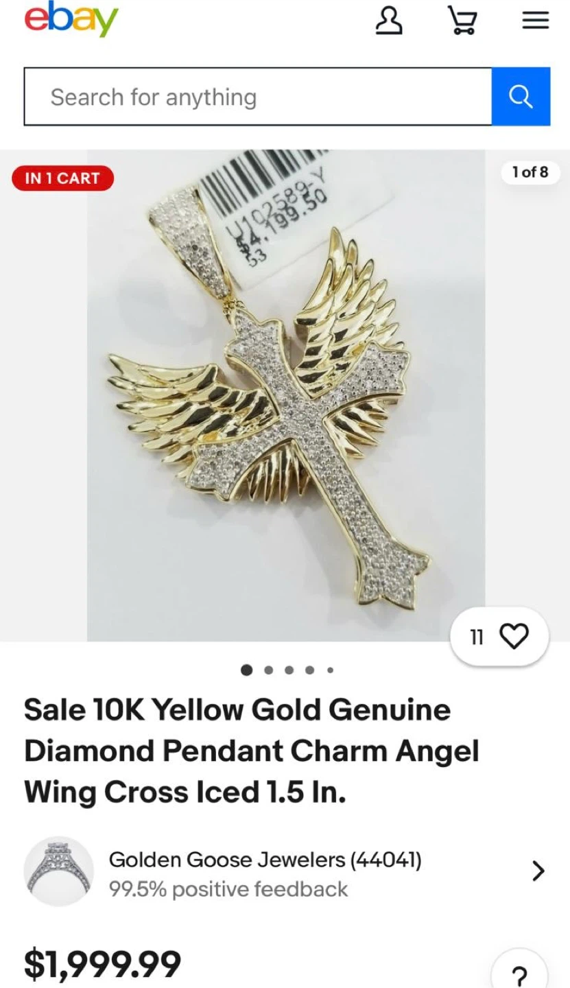 10K Yellow Gold Diamond Wing Cross Pendant - photo 5