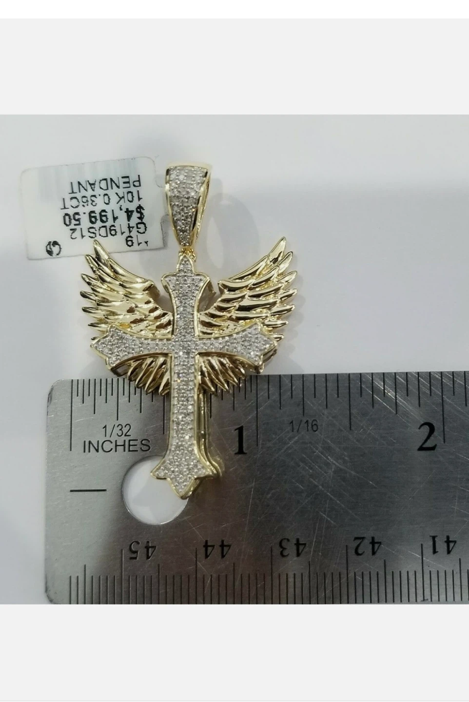 10K Yellow Gold Diamond Wing Cross Pendant - photo 2