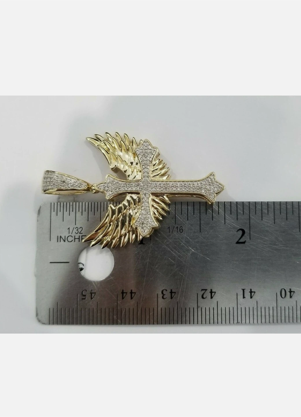 10K Yellow Gold Diamond Wing Cross Pendant - photo 3