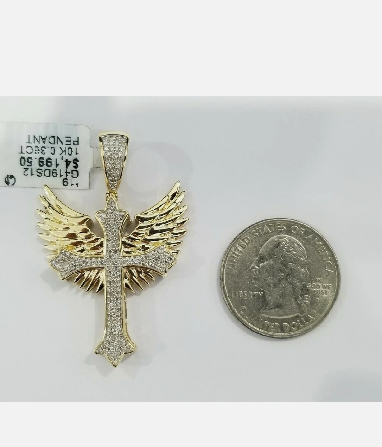 10K Yellow Gold Diamond Wing Cross Pendant - photo 4