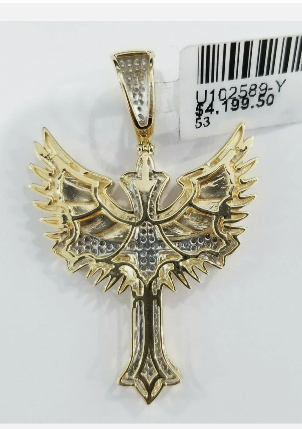 10K Yellow Gold Diamond Wing Cross Pendant