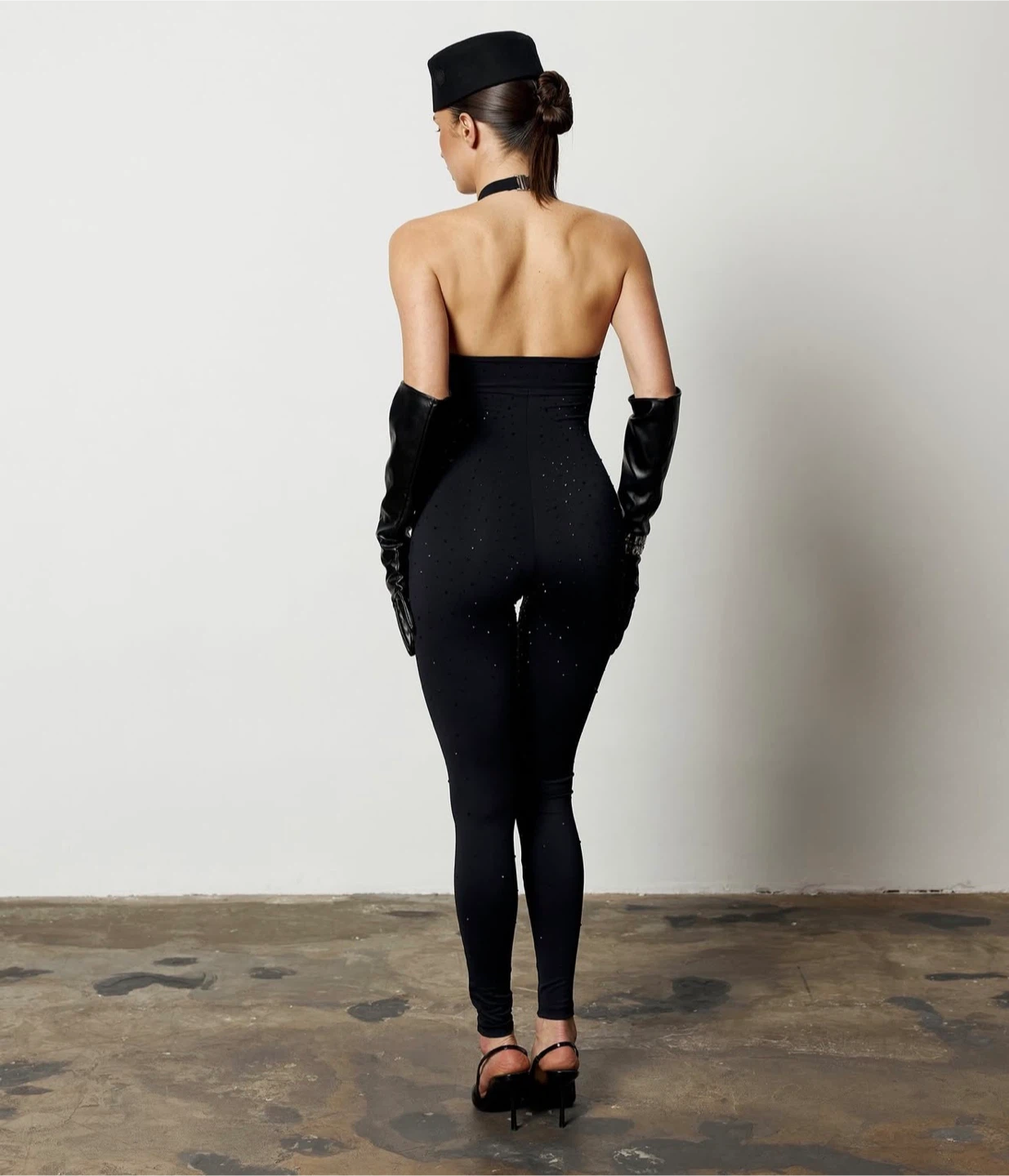 Black Embellished Halter Jumpsuit with Cutout - photo 2
