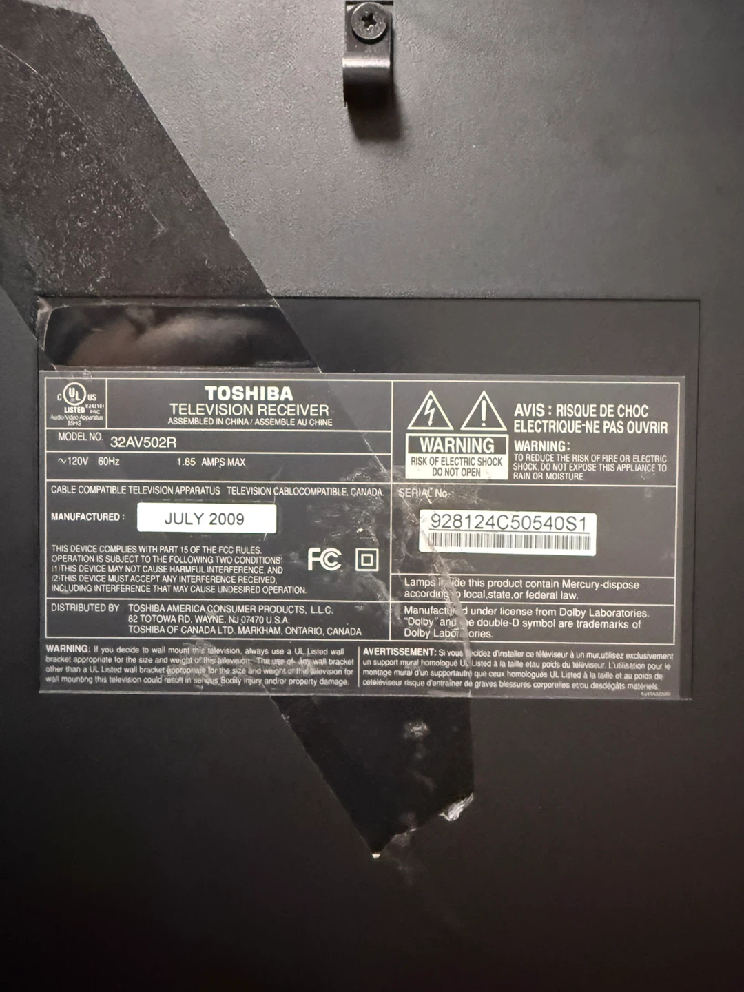 Toshiba 32AV502R Television Receiver - photo 2