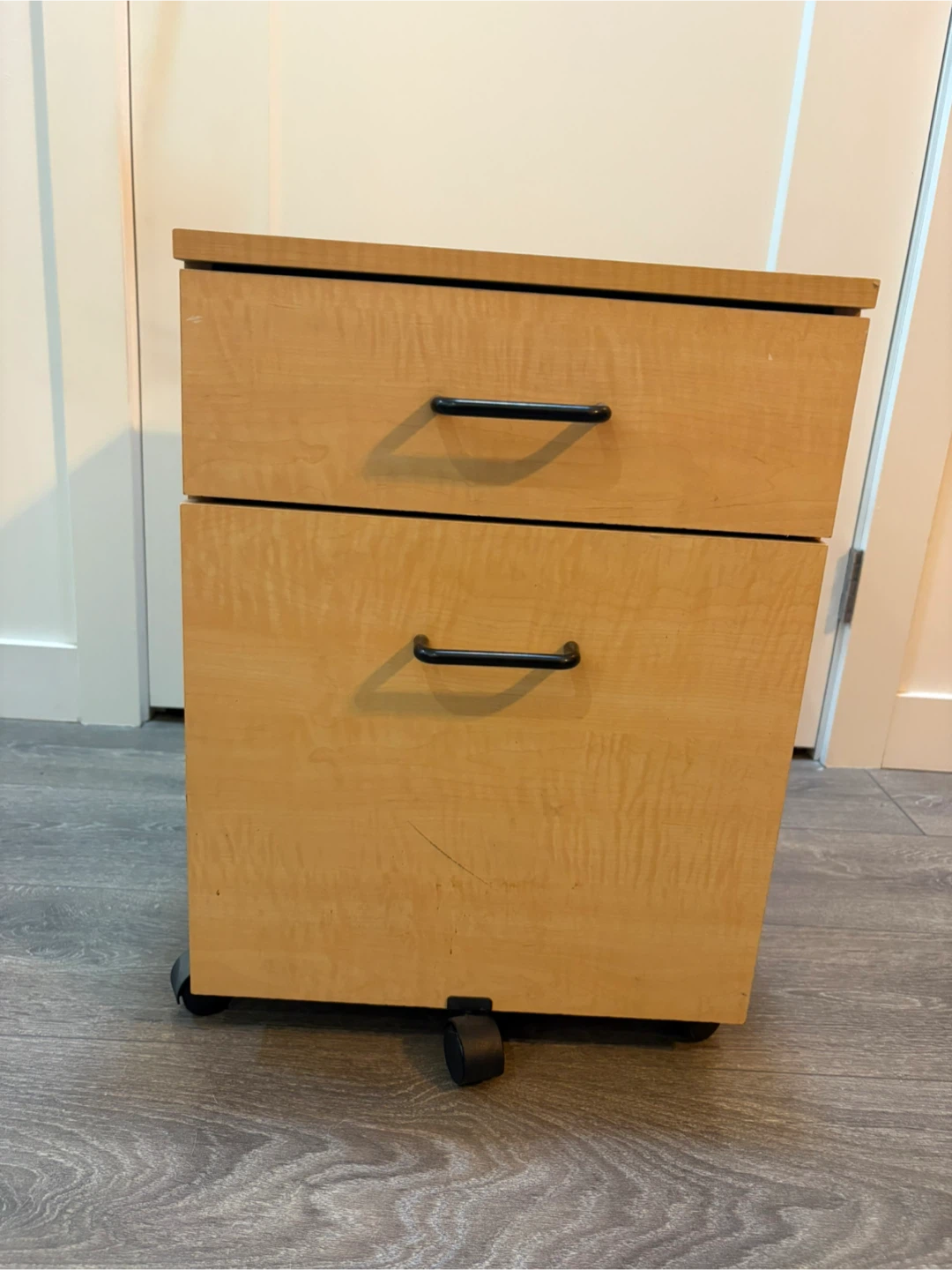 Light Wood 2-Drawer Filing Cabinet on Wheels