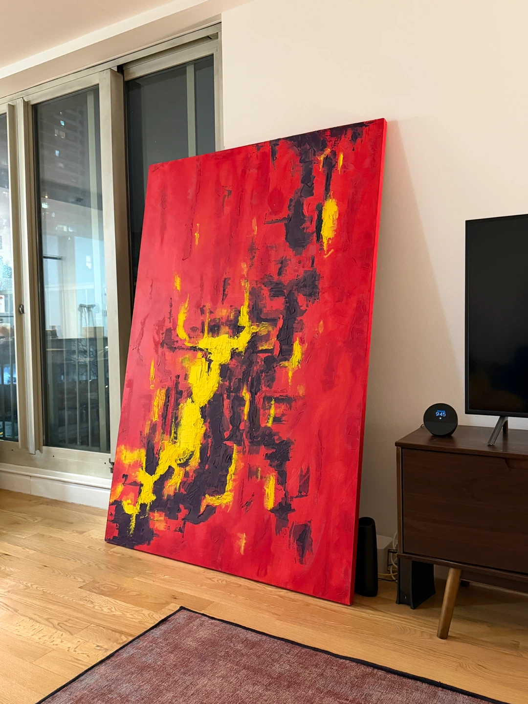 Large Abstract Red Yellow and Black Wall Art (72x48 in)