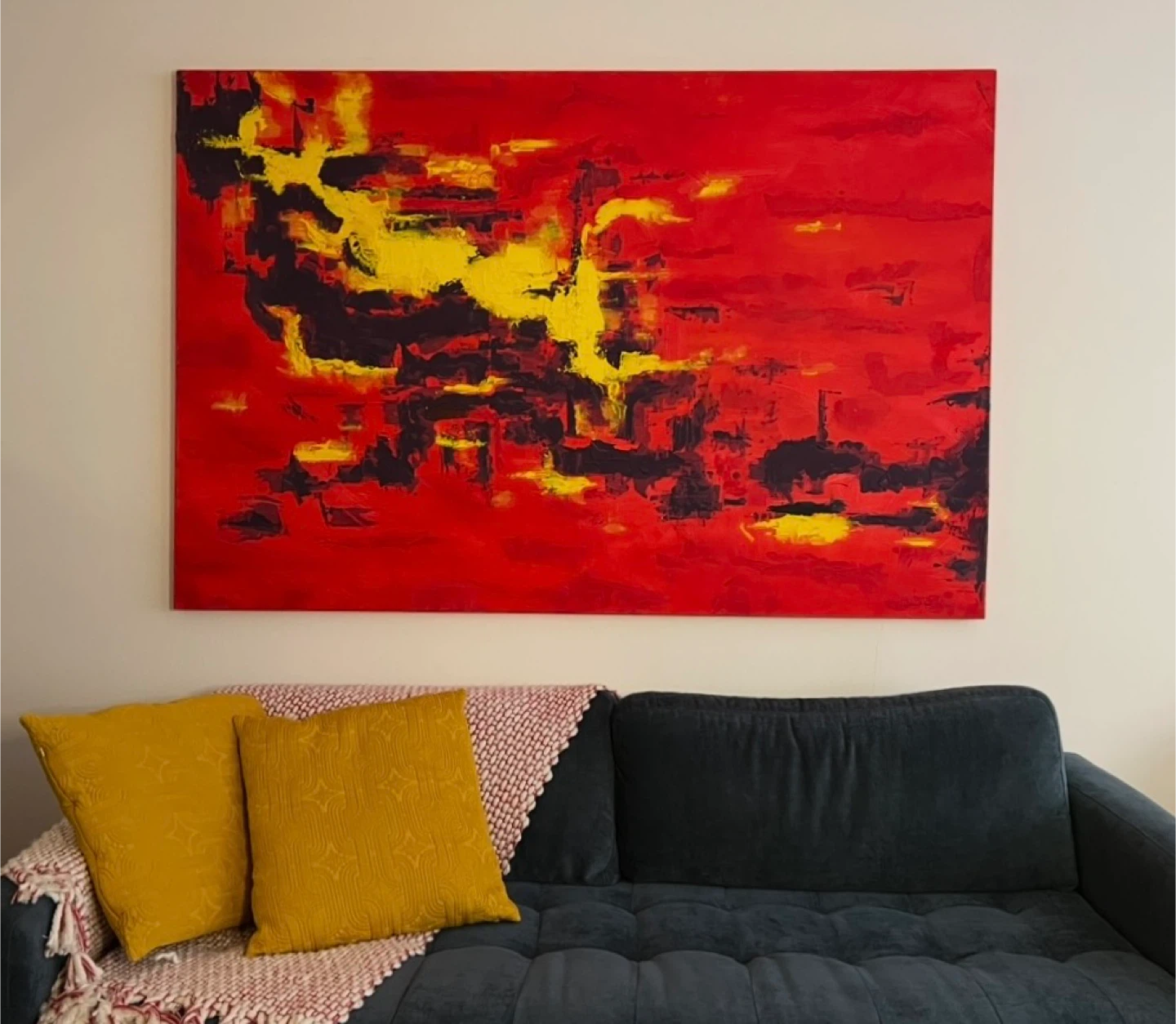 Large Abstract Red Yellow and Black Wall Art (72x48 in) - photo 2