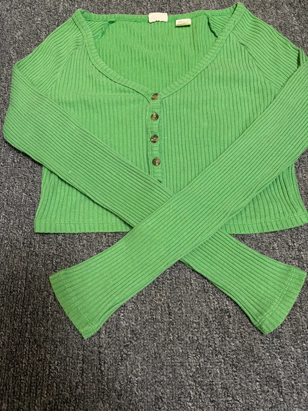 Ribbed Green Long Sleeve Shirt