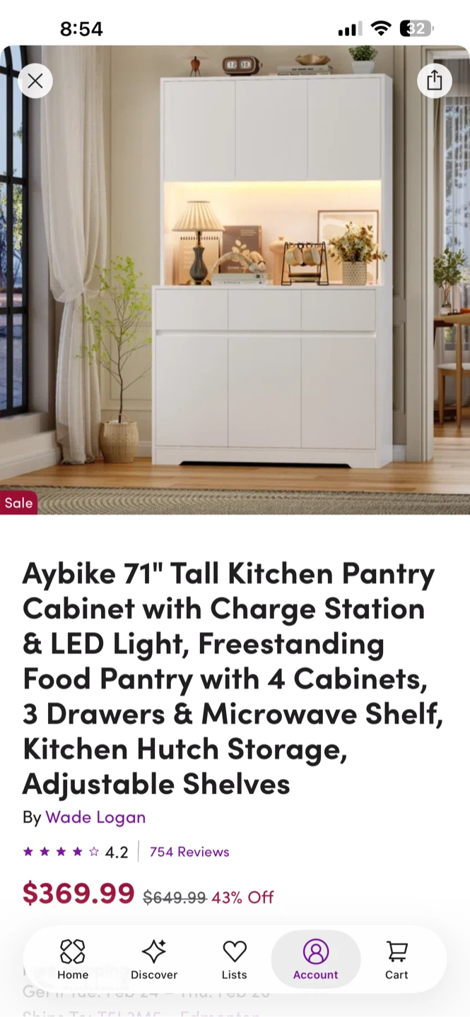 Brand new Tall Kitchen Pantry Cabinet with LED Light