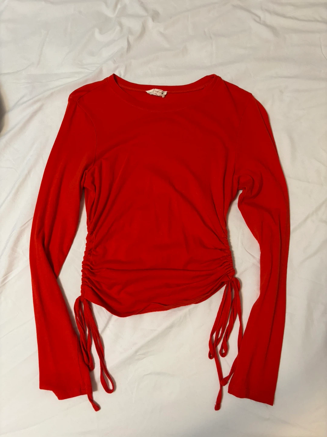 Nordstrom Red Ruched Long Sleeve Top
