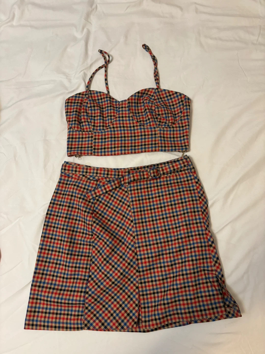 Plaid Crop Top and Skirt Set
