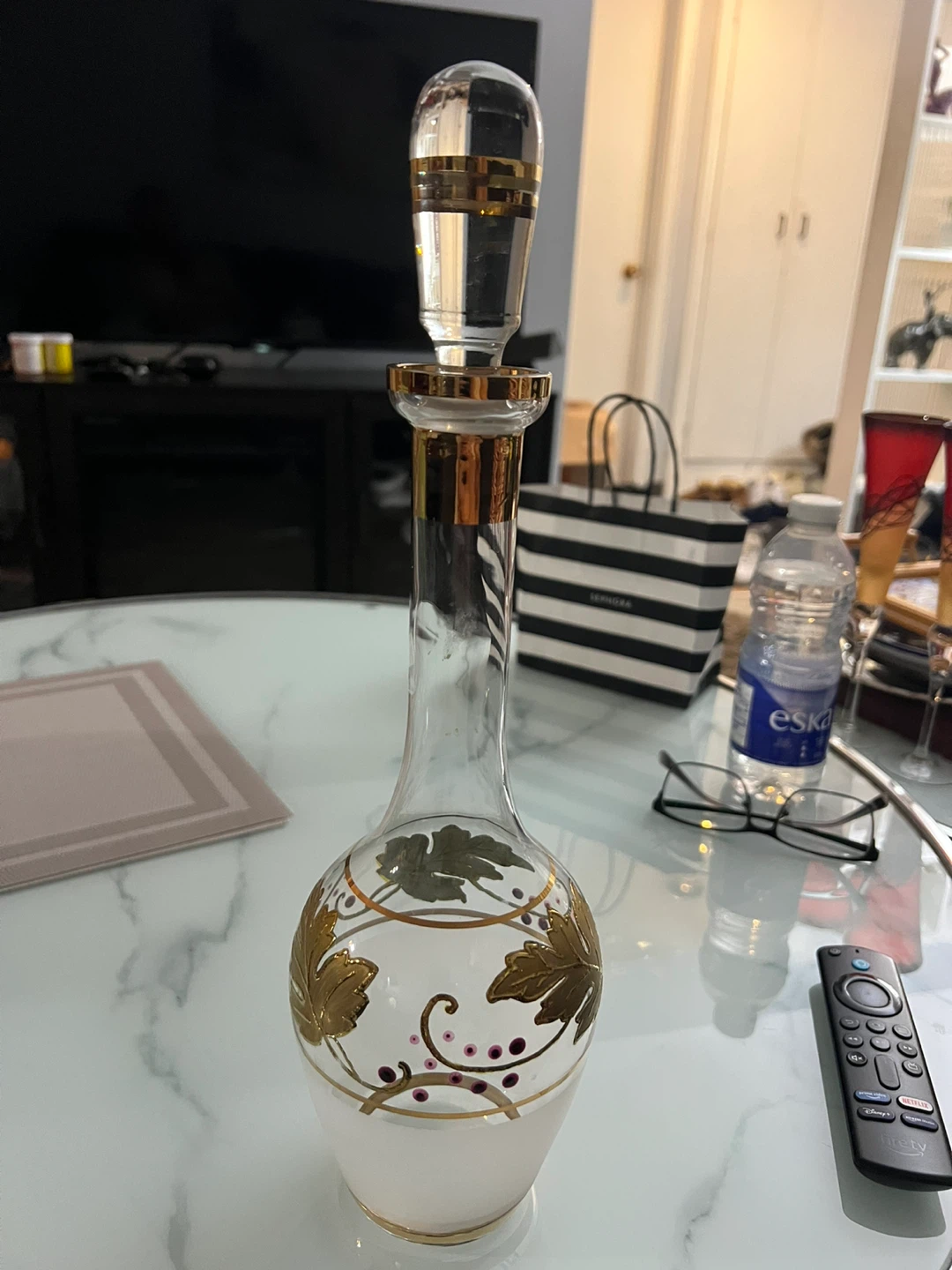 Decorative Glass Decanter with Gold Leaf Design - photo 2