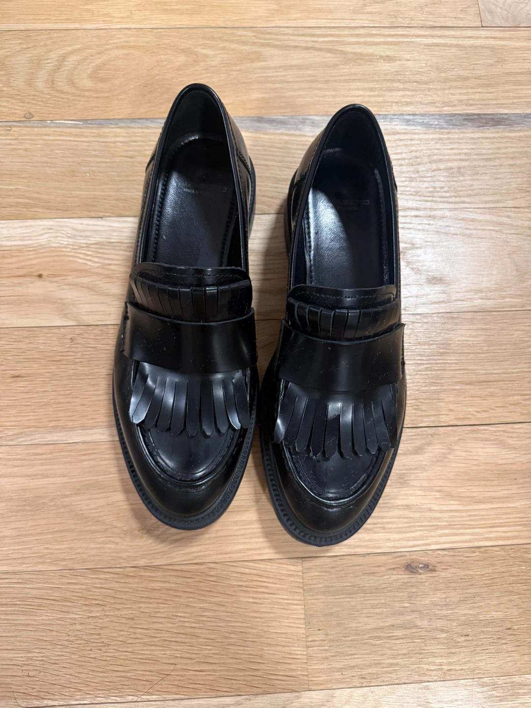Black Leather Fringe Loafers