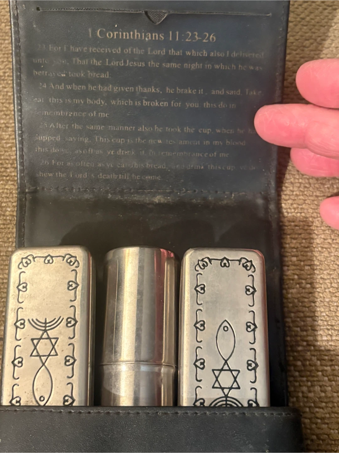 Communion Set with Case and Religious Symbols - photo 2