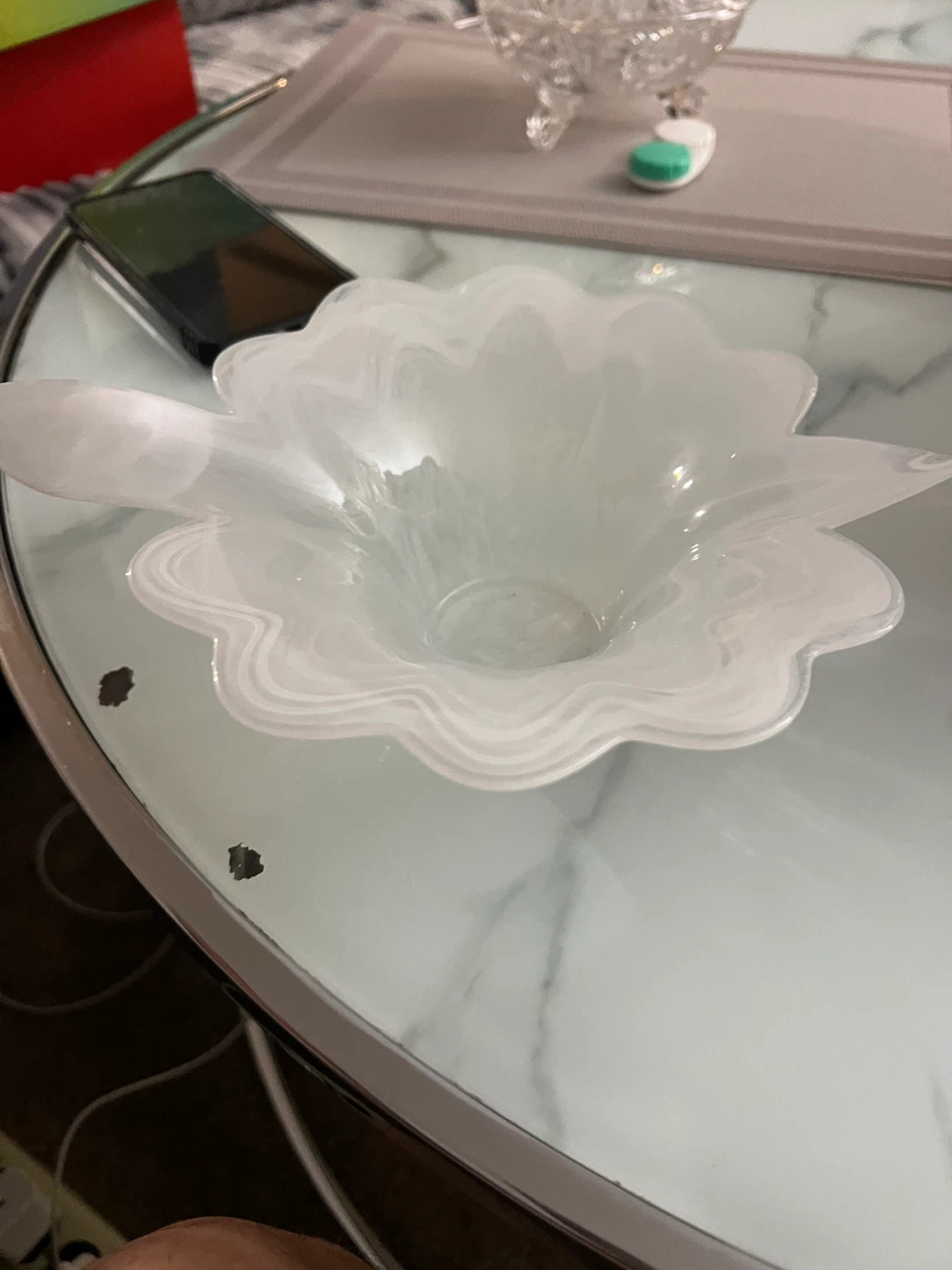 Swirled White Glass Decorative Bowl