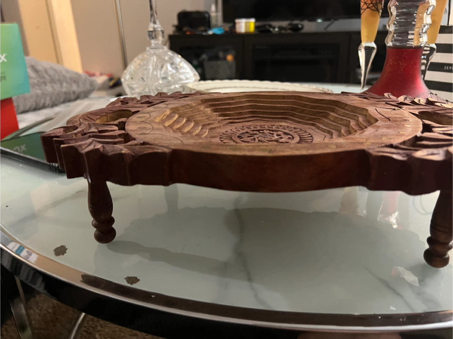 Carved Wood Collapsible Fruit Basket - photo 4