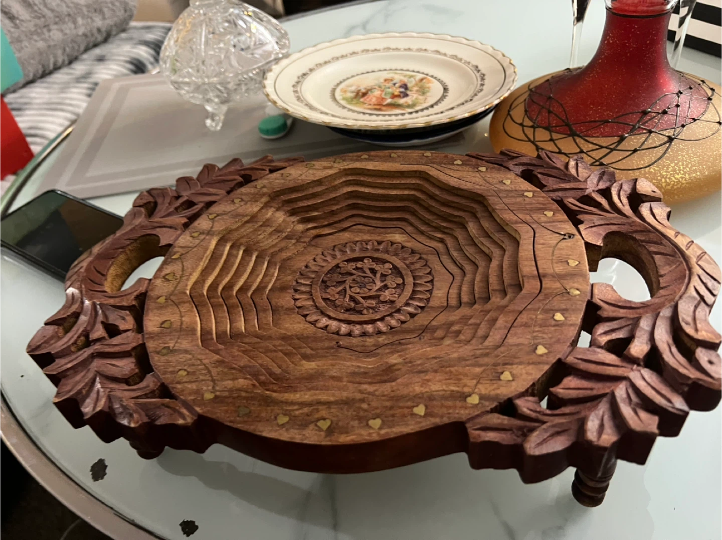 Carved Wood Collapsible Fruit Basket