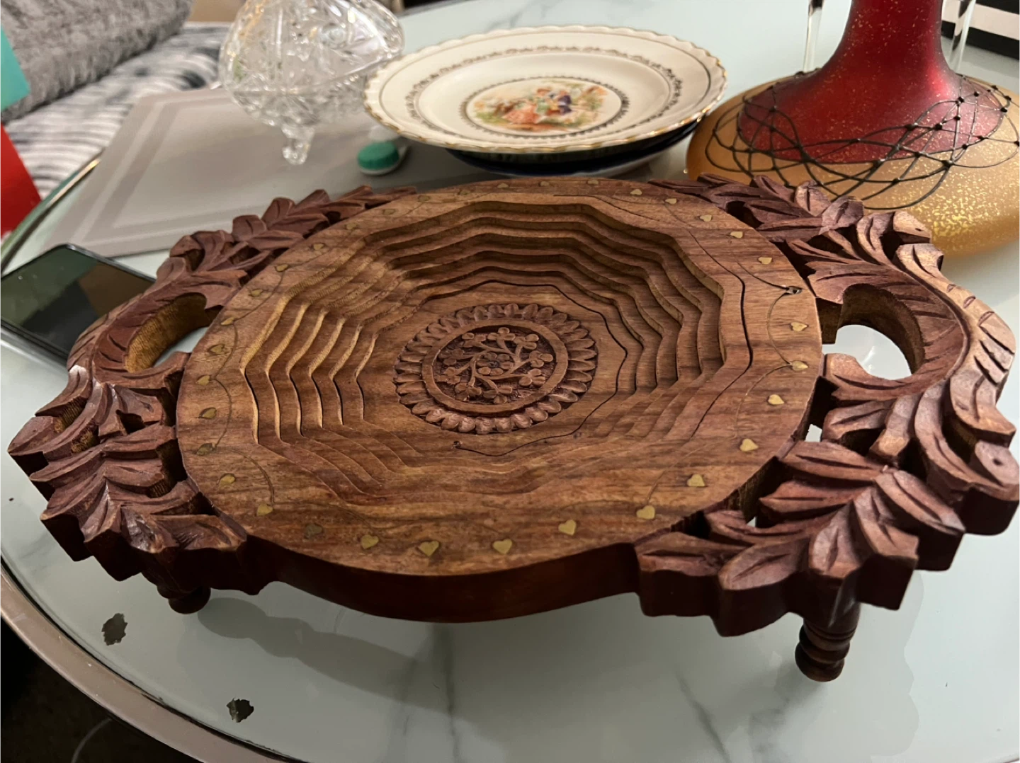 Carved Wood Collapsible Fruit Basket - photo 3