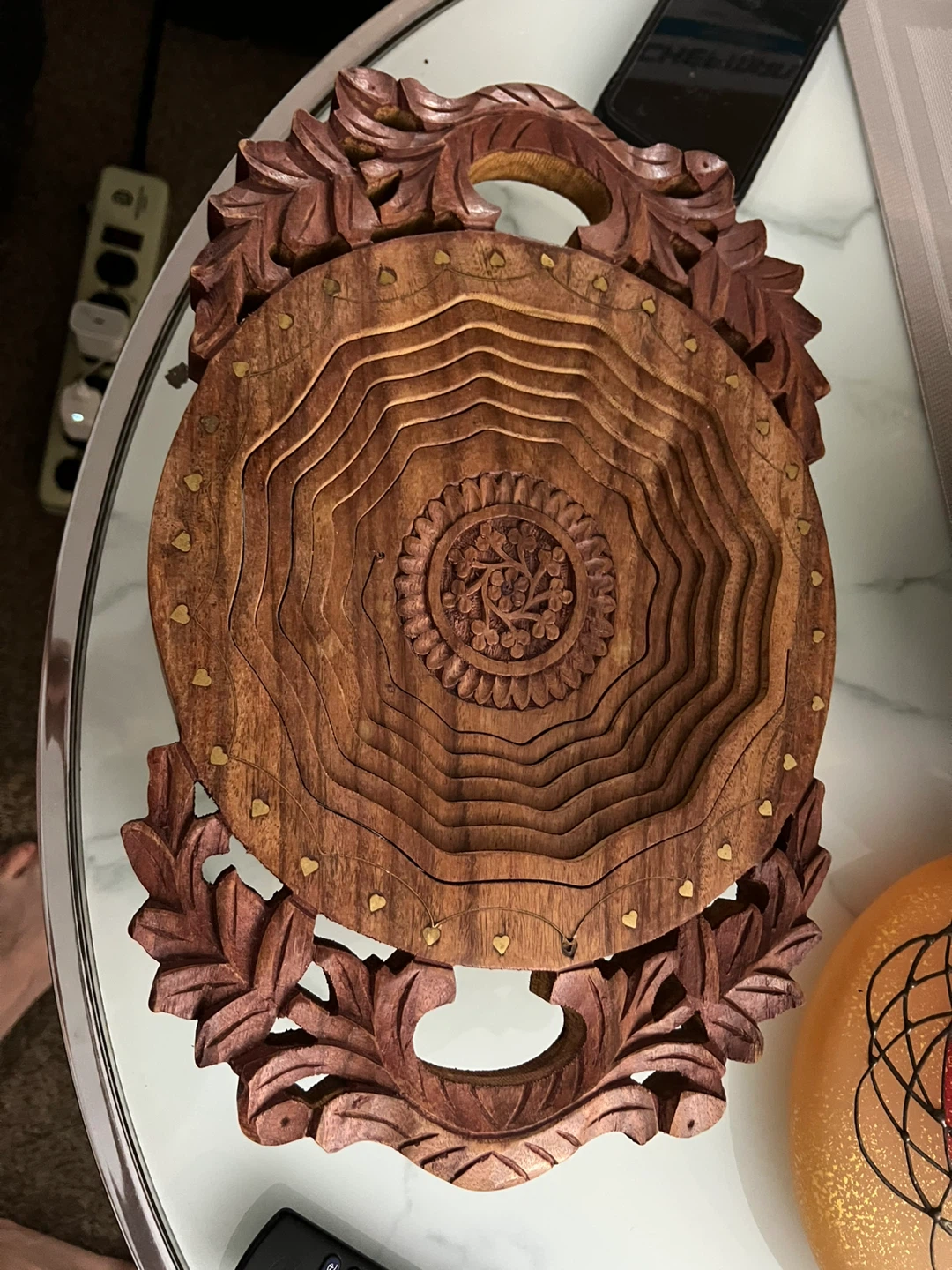 Carved Wood Collapsible Fruit Basket - photo 2