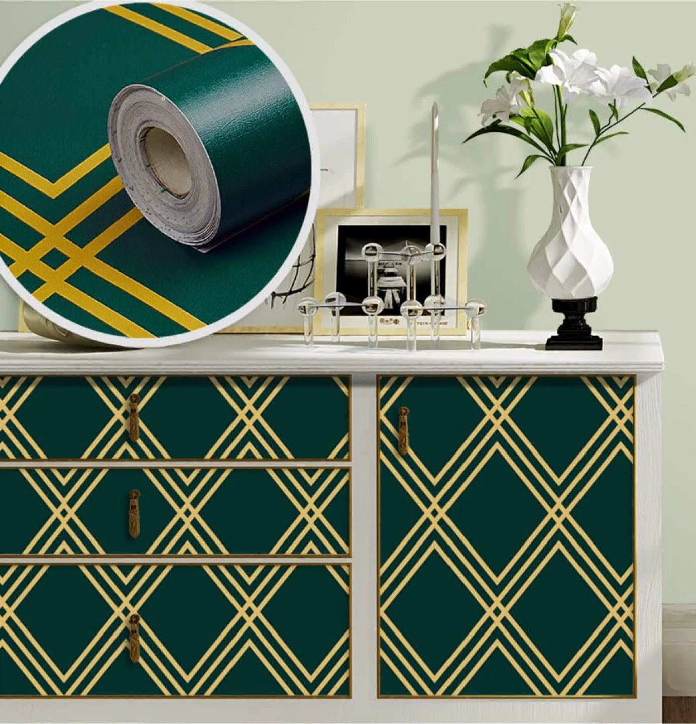 Green & Gold Self-Adhesive Wallpaper Roll - photo 2