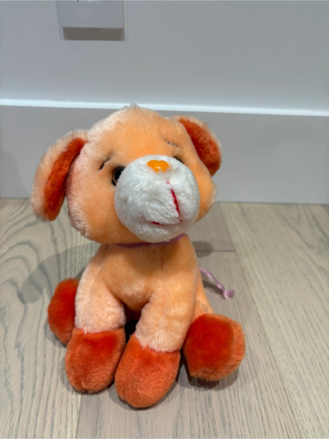 Orange Plush Dog Toy with Ribbon