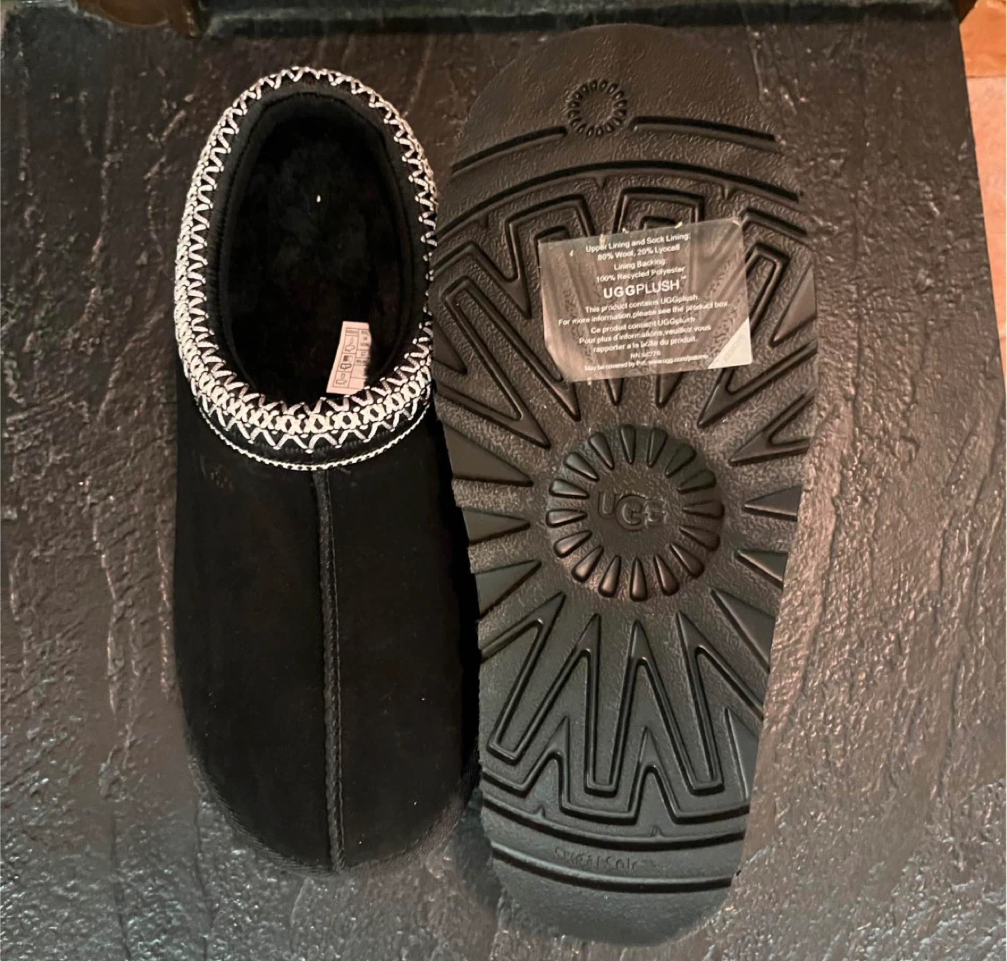 UGG Black Suede Shearling Lined Slippers