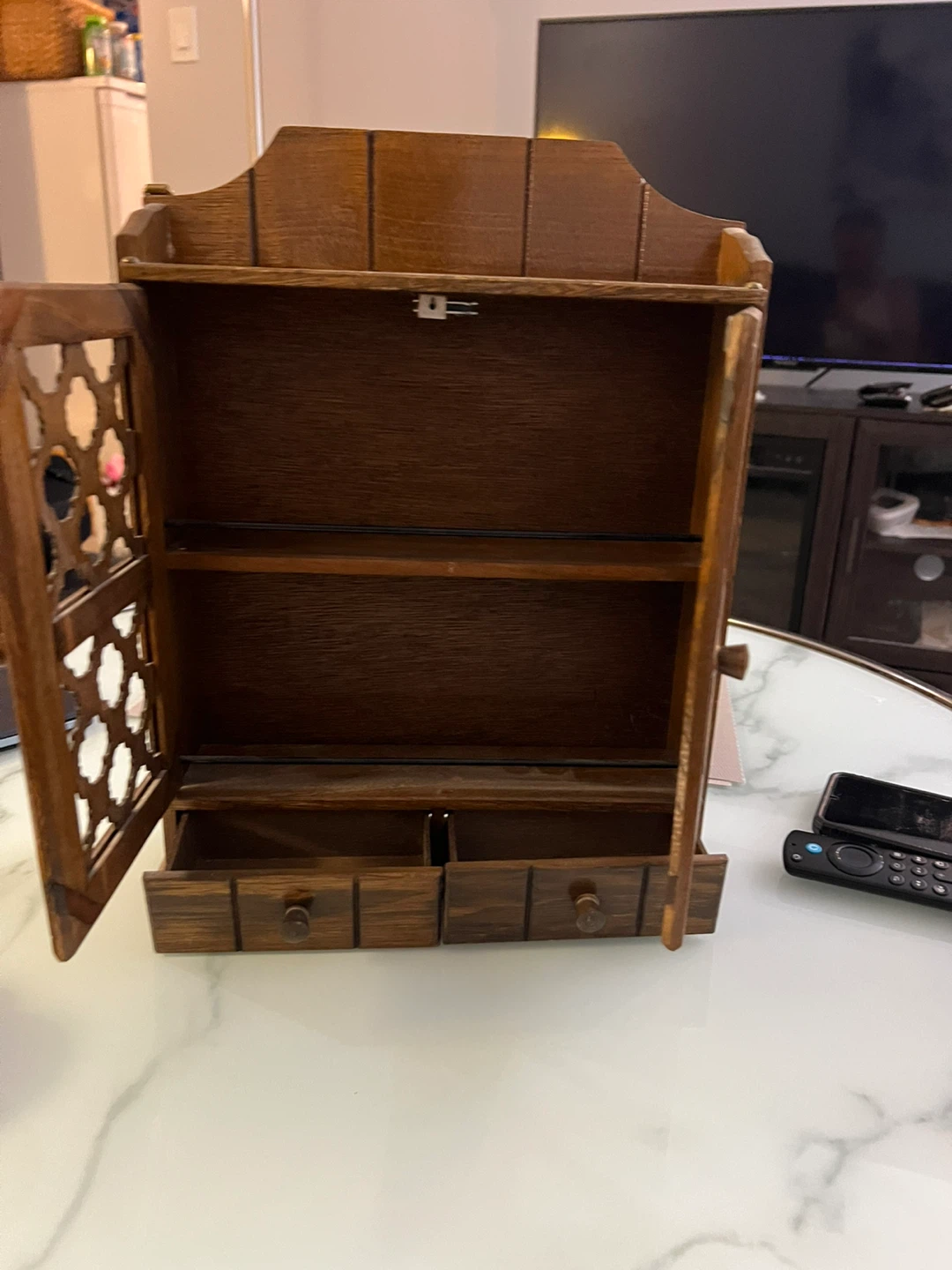 Wooden Wall Shelf with Doors and Drawers - photo 4