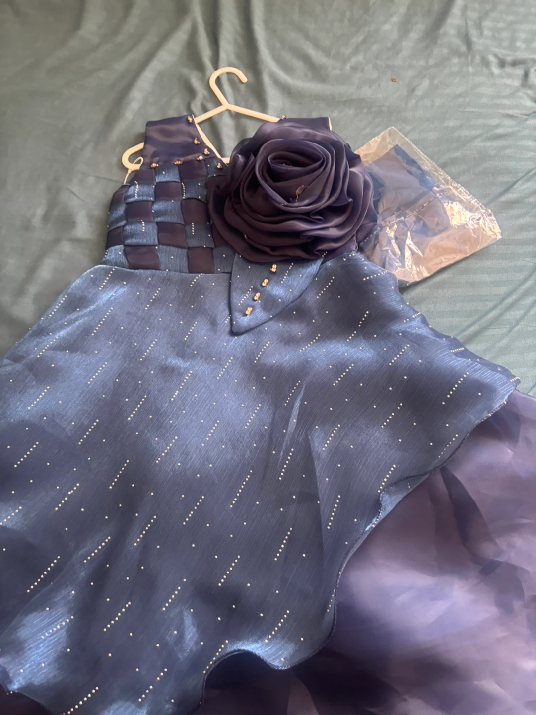 Blue Sparkly Dress with Flower Accent - photo 4
