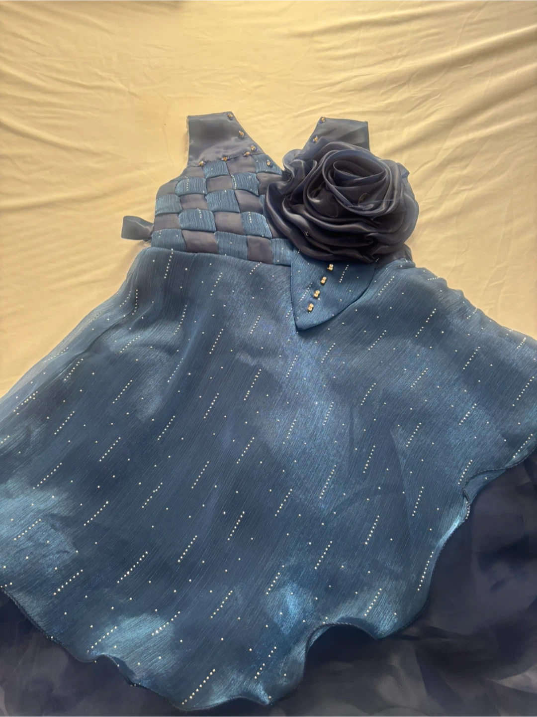 Blue Sparkly Dress with Flower Accent