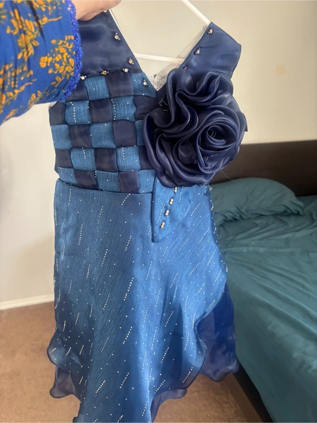 Blue Sparkly Dress with Flower Accent - photo 3