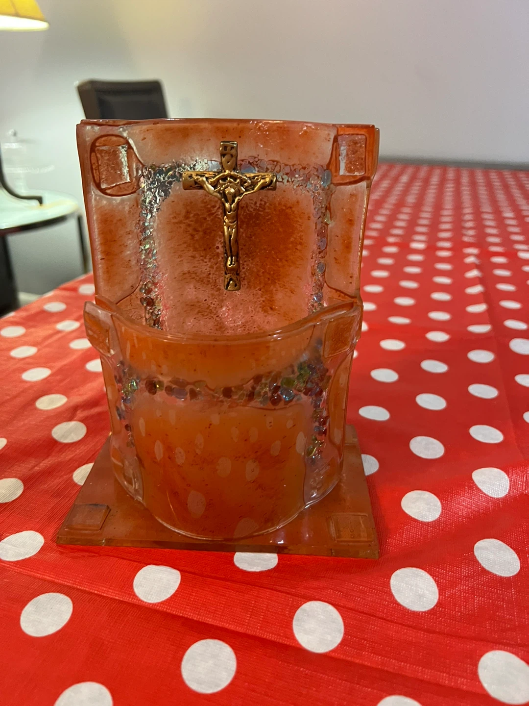 Resin Candle with Crucifix