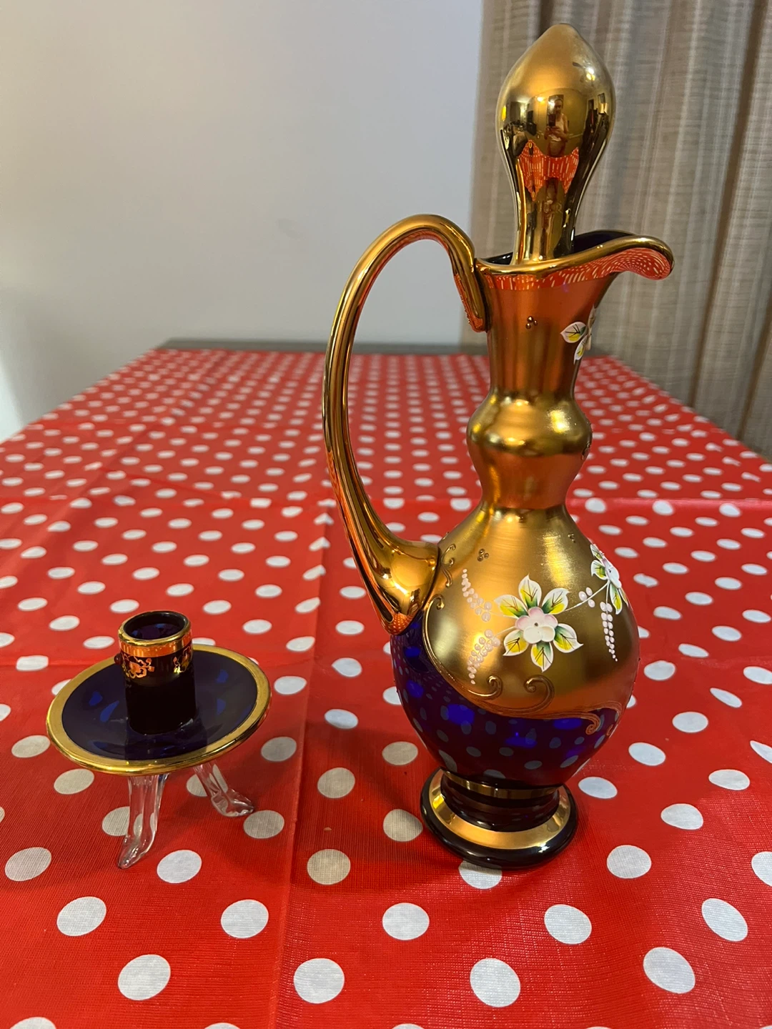 Decorative Gold Pitcher with Flower Accents