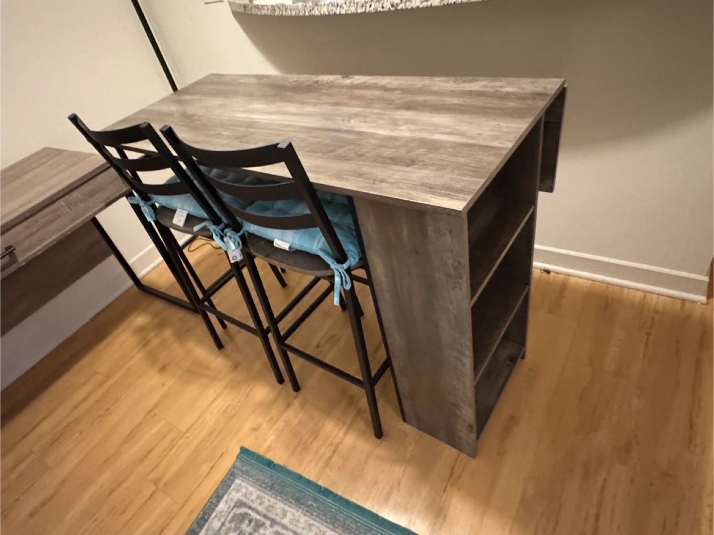 Rustic Wood Dining Table with 2 Bar Stools