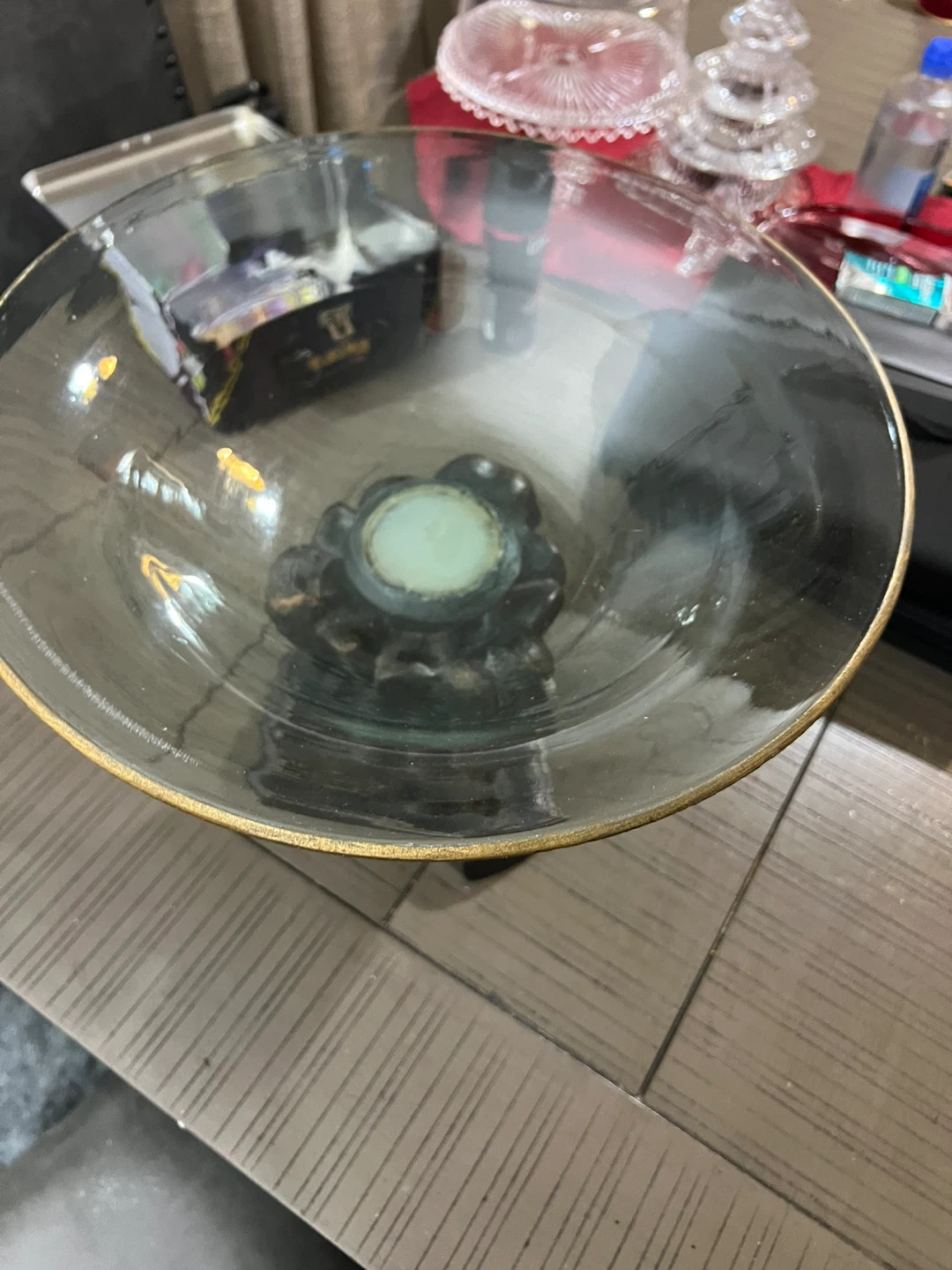 Glass fruit bowl with elephant base