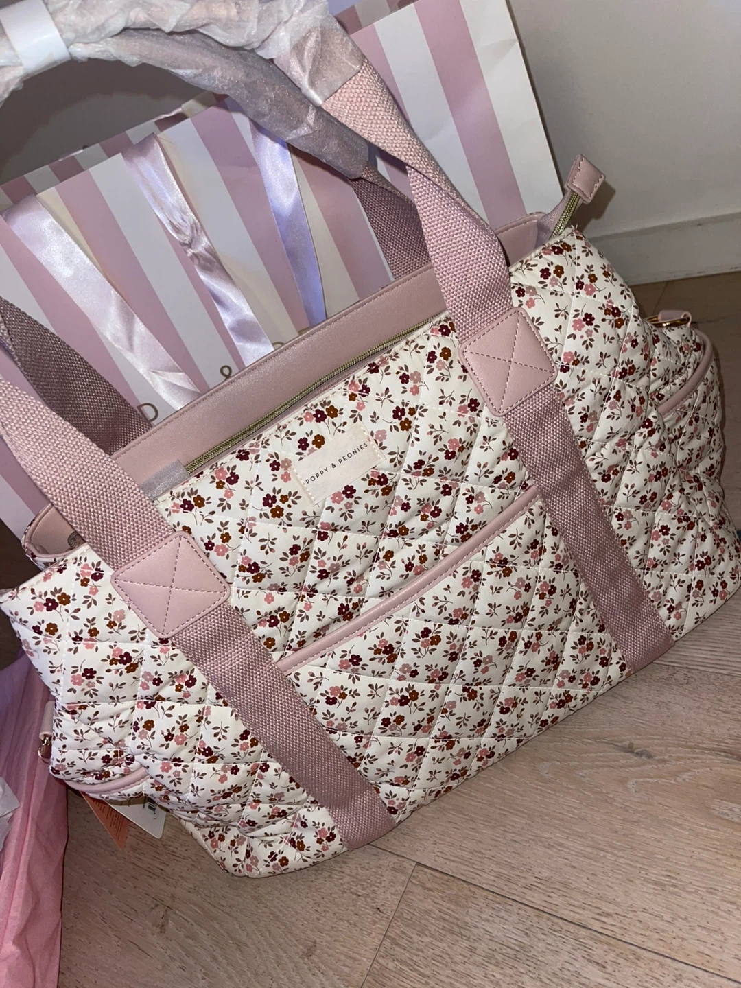 Poppy & Peonies Quilted Floral Tote Bag brand new