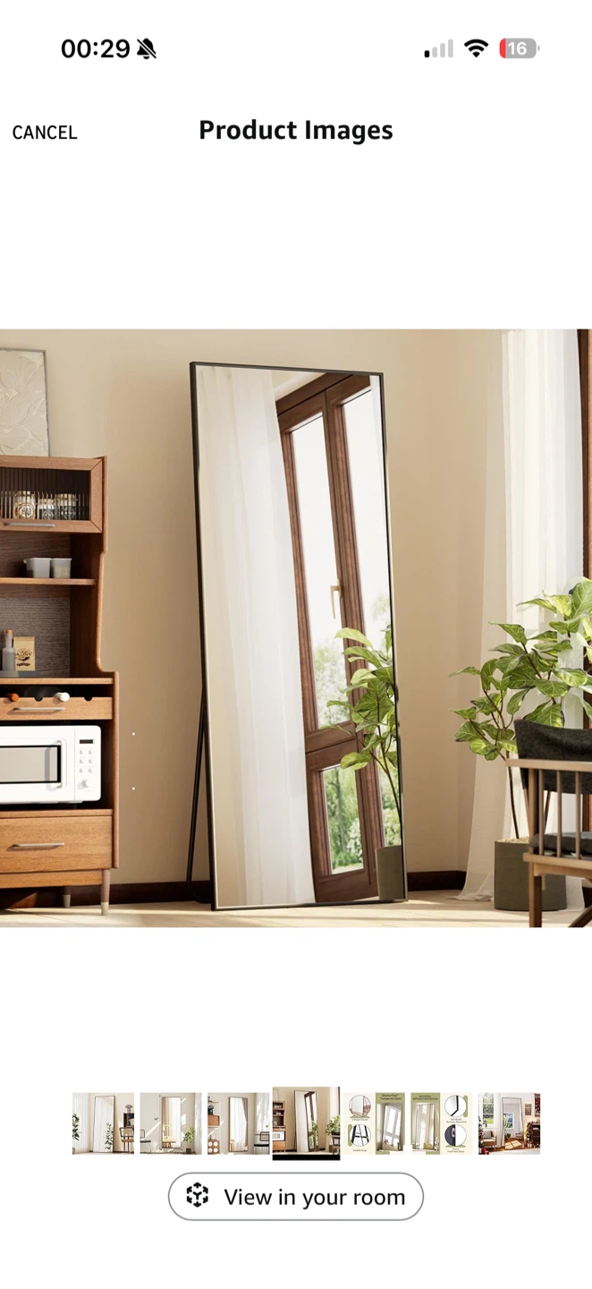 Full Length Mirror 56"x21" Black Aluminum Frame