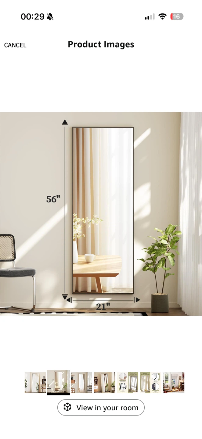 Full Length Mirror 56"x21" Black Aluminum Frame - photo 5