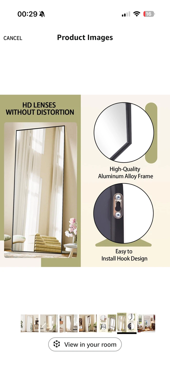 Full Length Mirror 56"x21" Black Aluminum Frame - photo 4
