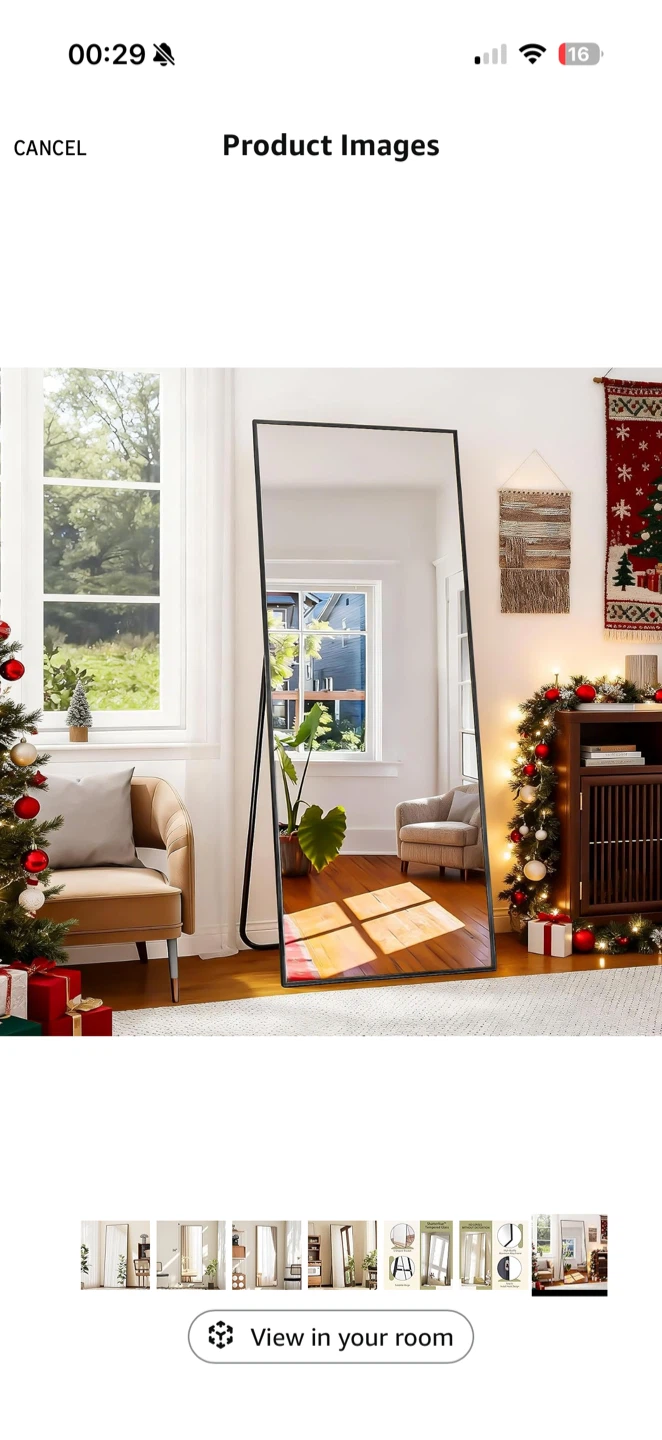 Full Length Mirror 56"x21" Black Aluminum Frame - photo 3