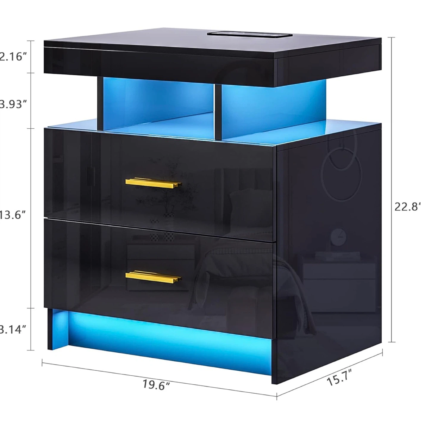Black Nightstand with LED Lights