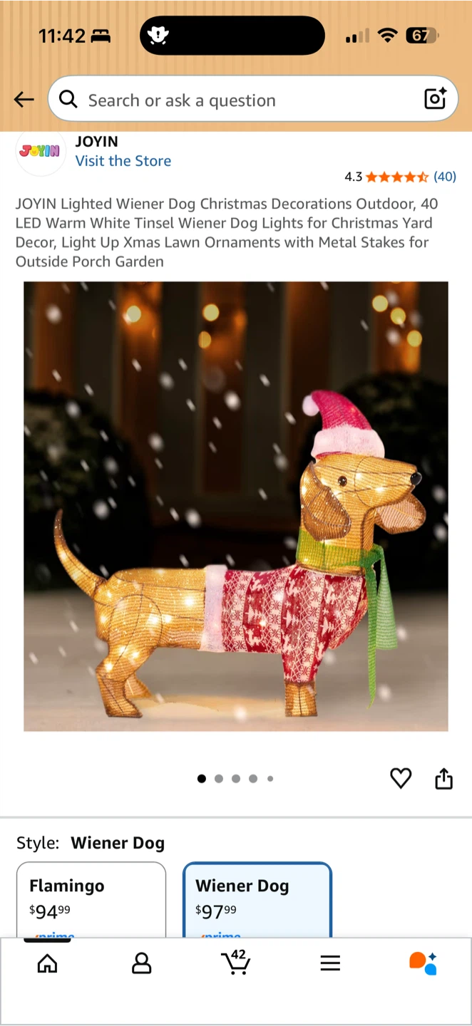 JOYIN Lighted Wiener Dog Christmas Decoration