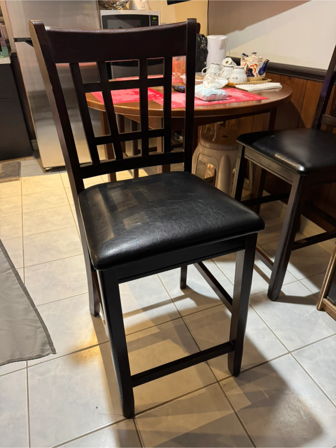3 Pcs Dark Wood Bar Stool with Black Seat