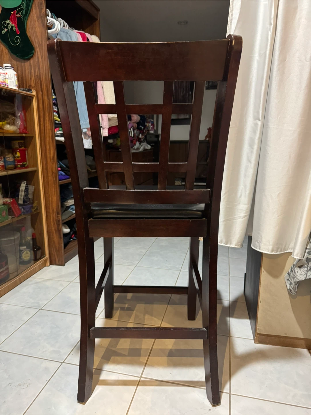3 Pcs Dark Wood Bar Stool with Black Seat - photo 2