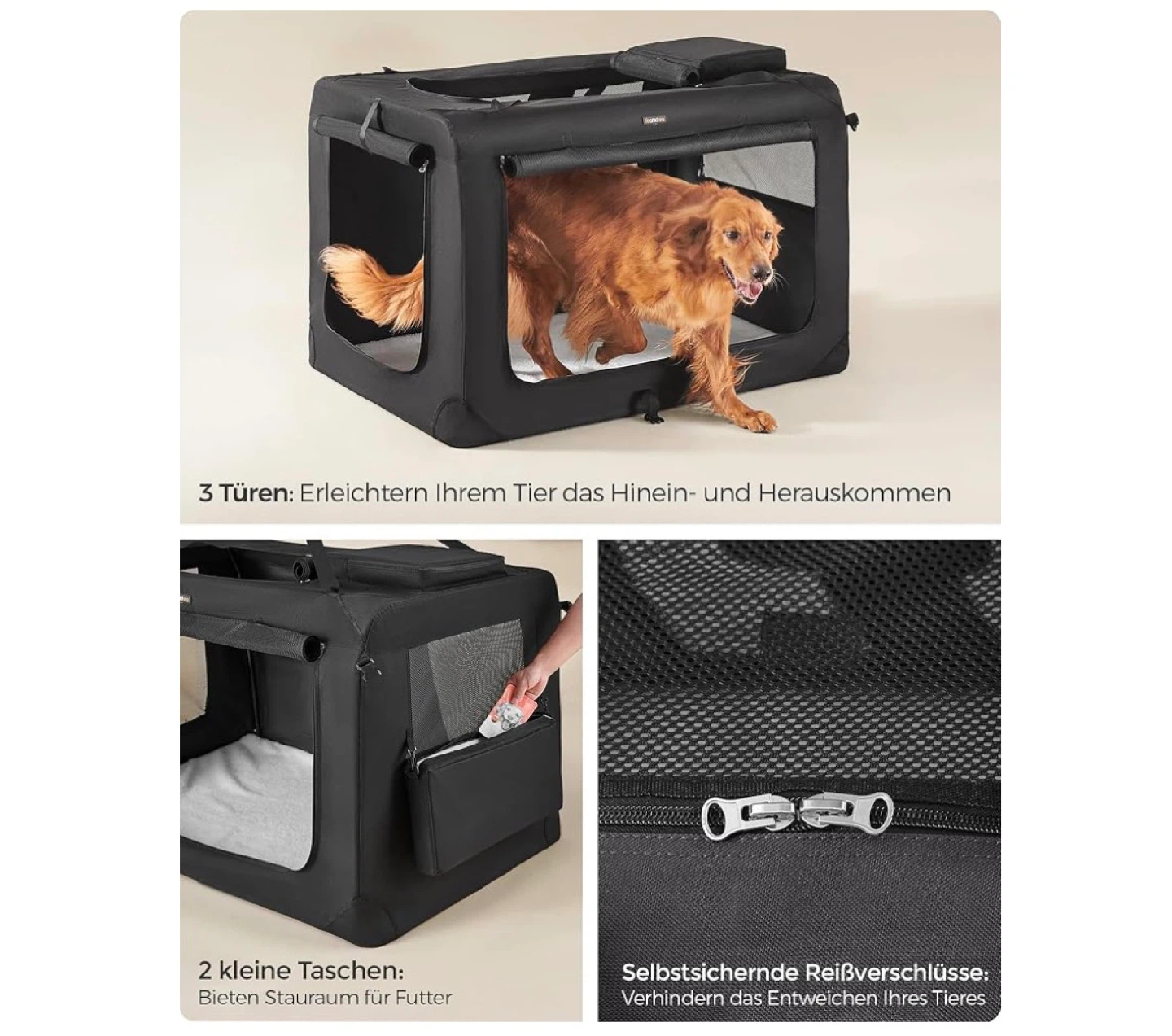 Feandrea by Songmics XXXL Dog Crate Carrier - Black - photo 5