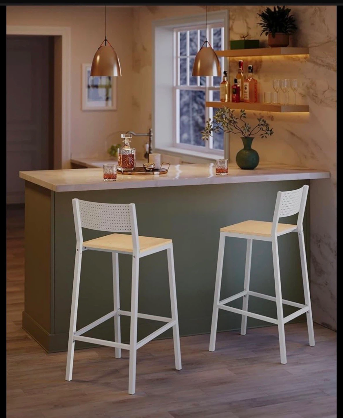 Set of 2 White & Wood Bar Stools