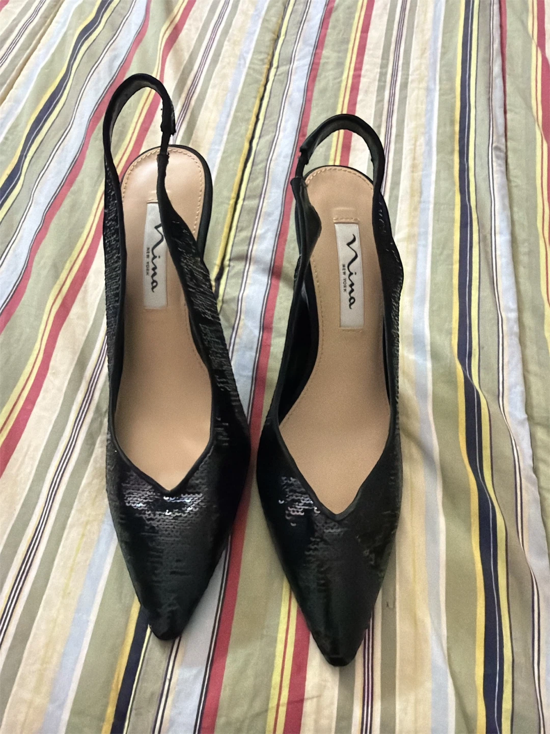 Nina Black Sequin Slingback Heels - photo 2