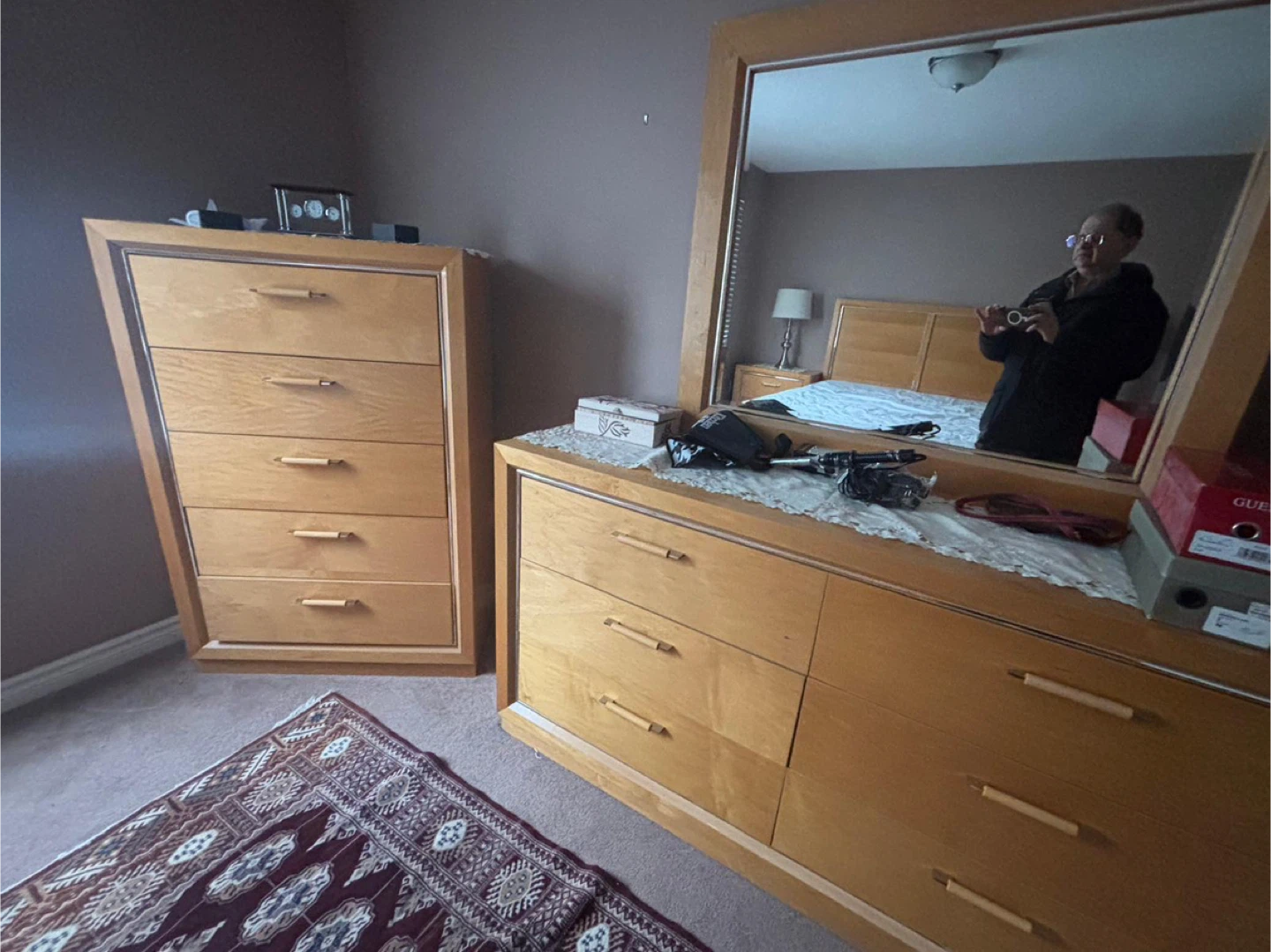 Wooden Bedroom Set - Dresser, 2 night stands, Chest & Bed Frame
