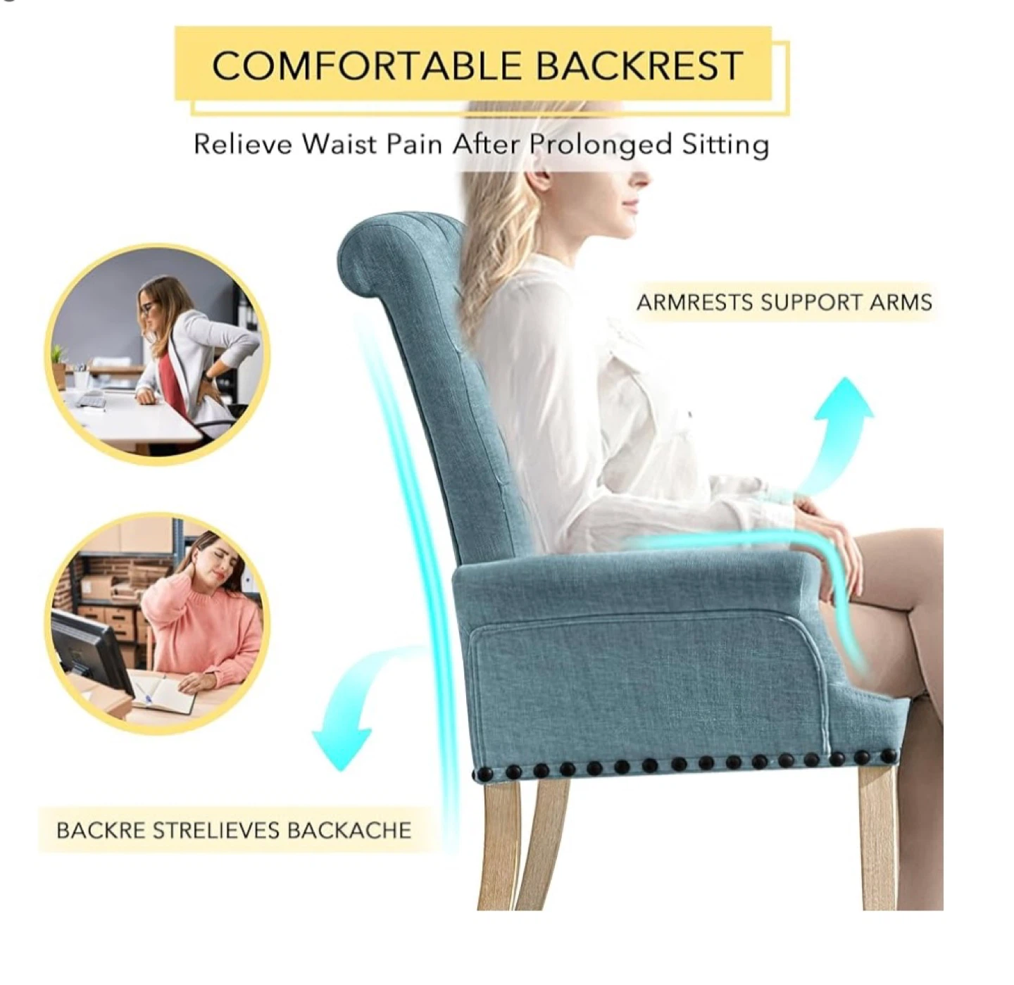 New in Box Upholstered Elegant Fabric Accent Chair, Light Blue - photo 3
