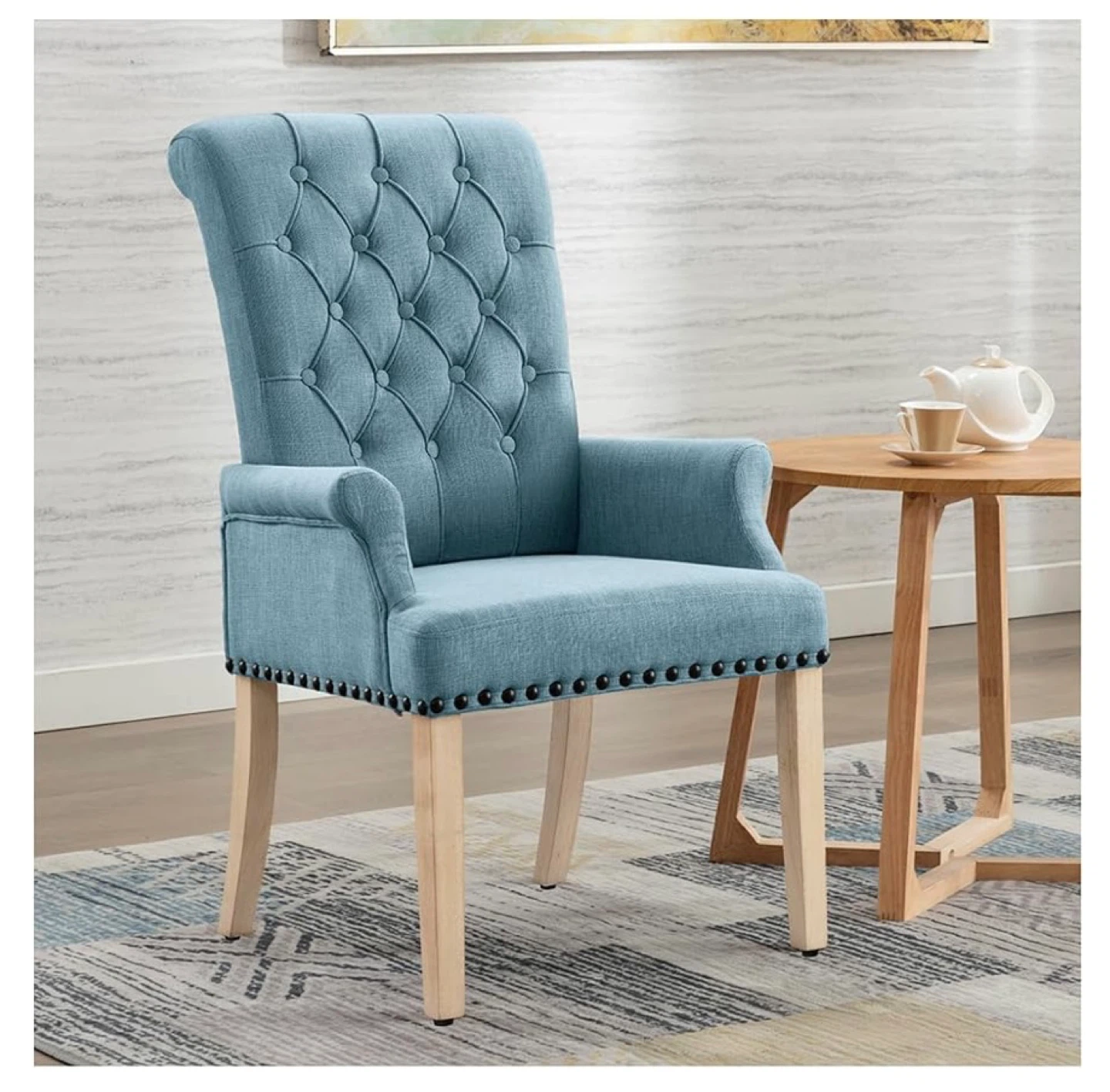 New in Box Upholstered Elegant Fabric Accent Chair, Light Blue