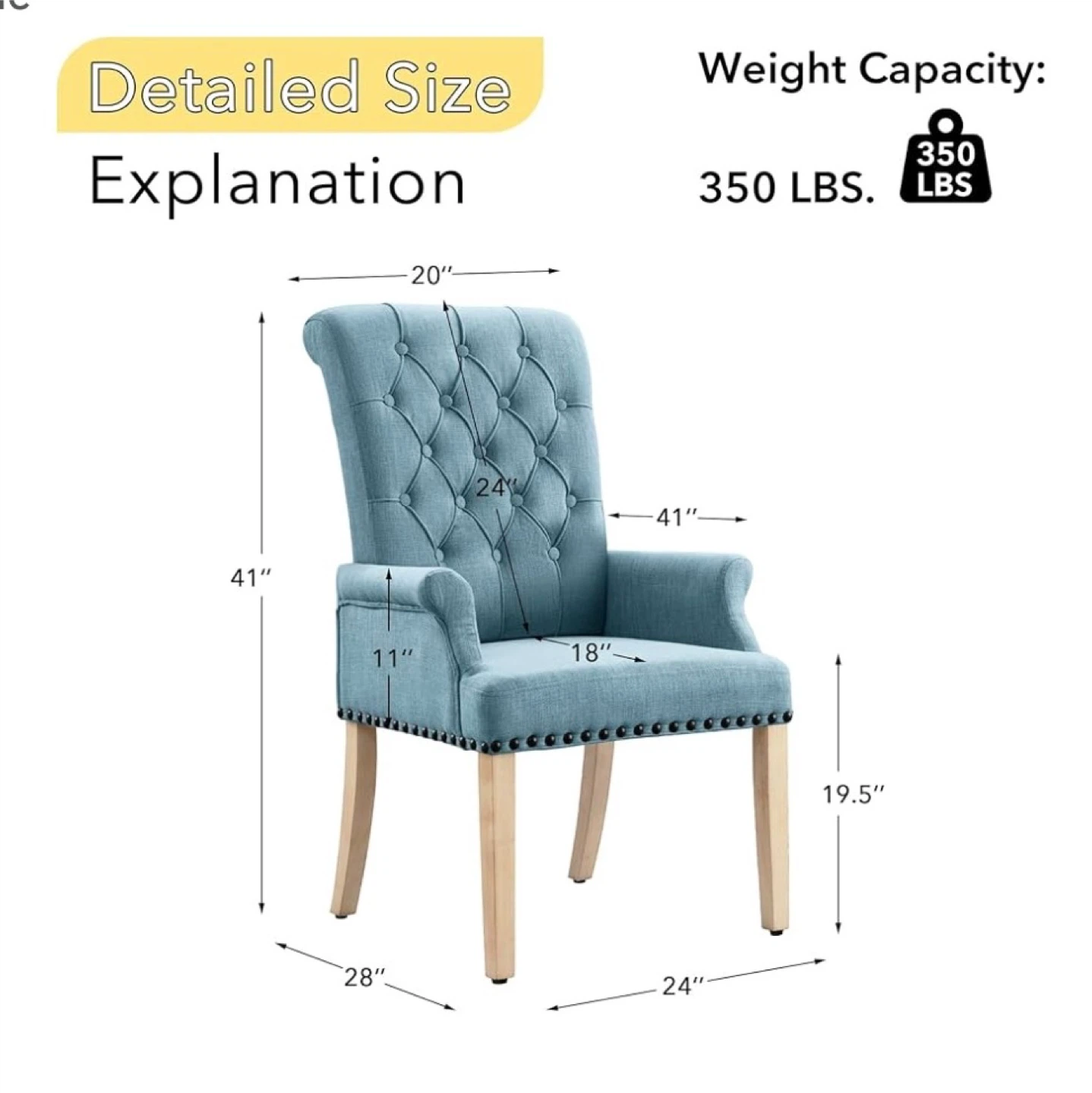 New in Box Upholstered Elegant Fabric Accent Chair, Light Blue - photo 2